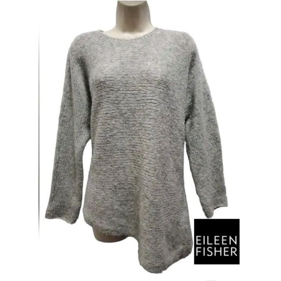 Eileen Fisher Sweater Women Asimetric Wool  Size Small Grey Longsleeve roundneck - Picture 1 of 13